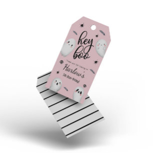 Étiquettes-cadeau Hey Boo Pink Ghost Halloween Bienvenue Anniversair