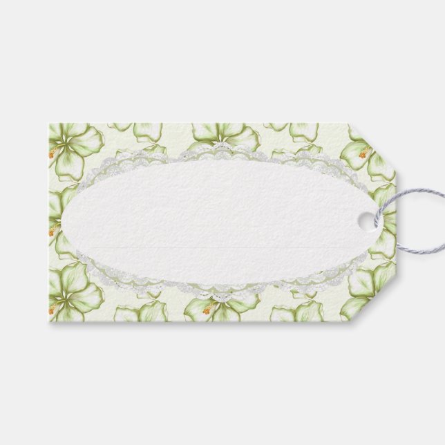 Étiquettes-cadeau Hibiscus & dentelle BLANC (Devant (Horizontal))