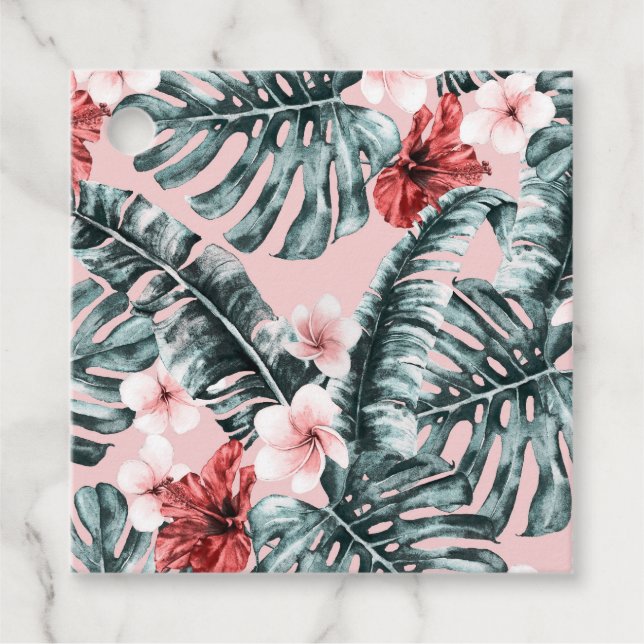 Étiquettes Cadeau Hibiscus Feuille tropicaux Fleurs florales (Devant)