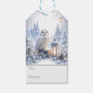 Étiquettes-cadeau Hibou Blanc Magie d'Hiver