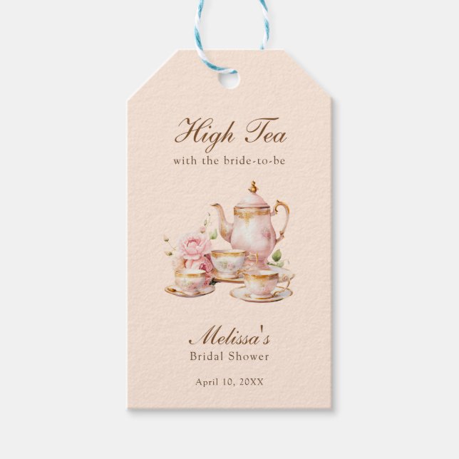 Étiquettes-cadeau High Tea Pastel Orange Gold Bridal Shower (Devant)