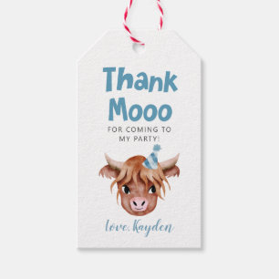 Étiquettes-cadeau Highland Cow Blue Anniversaire Favoriser