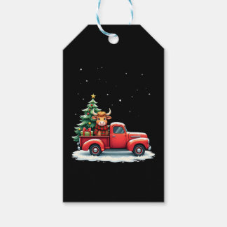 Étiquettes-cadeau Highland Cow in Truck Farm Farmer Christmas Cow Ca