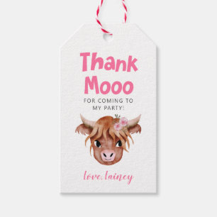 Étiquettes-cadeau Highland Cow rose Anniversaire Favoriser