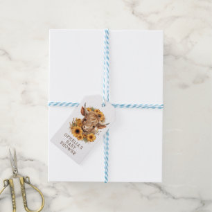 Étiquettes-cadeau Highland Cow Rustic Sunflowers Baby shower Merci