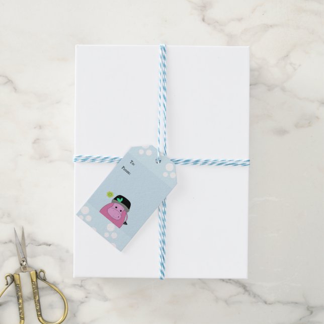 Étiquettes-cadeau Hippo de dessin rose (Avec de laficelle)