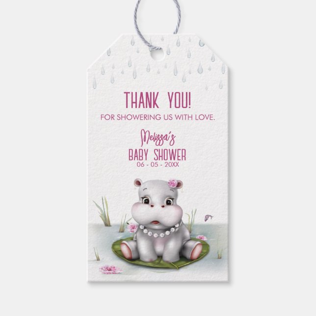 Étiquettes-cadeau Hippo River Adventure Girl Baby shower (Devant)