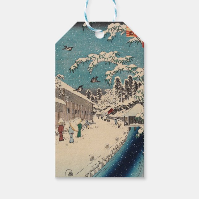 Étiquettes-cadeau Hiroshige hiver paysage Japon pays (Devant)