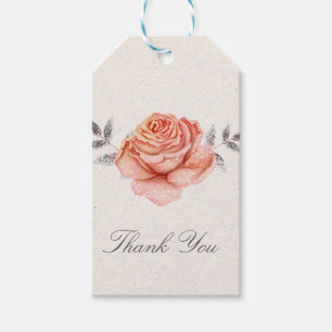 Étiquettes-cadeau Histoire de fée pêche Paillettes Rose Feuilles Mar
