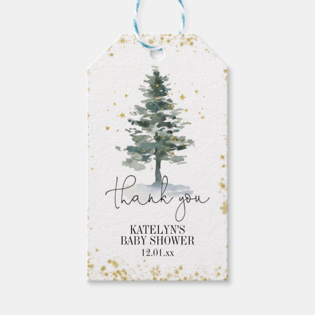 Étiquettes-cadeau Hiver Arbre de Noël Favoriser Balise Or (Devant)