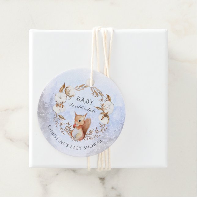 Étiquettes Cadeau Hiver Baby shower d'écureuil neutre pour les homme (En situation)