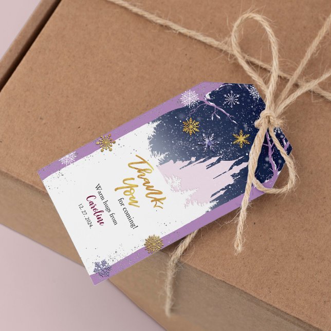 Étiquettes-cadeau Hiver Bleu violet Or Flammes de neige Magique Anni (Créateur téléchargé)