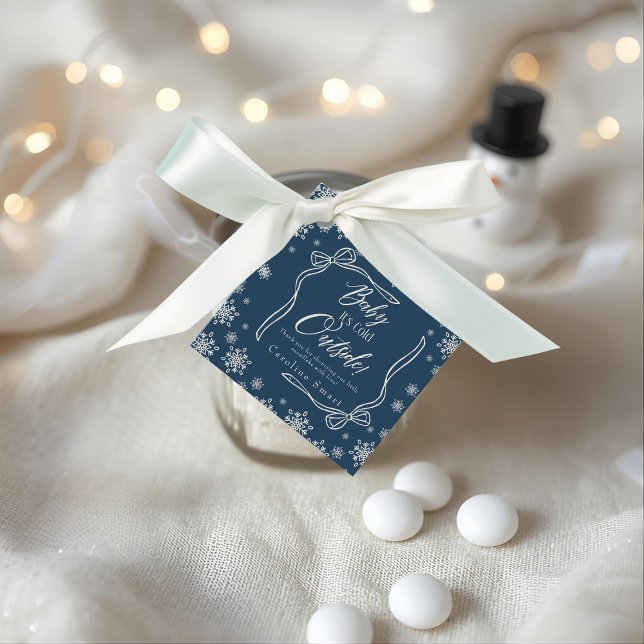 Étiquettes Cadeau Hiver Coquette Merci bleu Il fait froid (Winter Coquette Blue Thank you It's Cold Favor Tags)