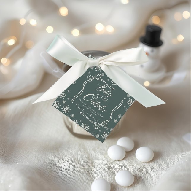 Étiquettes Cadeau Hiver Coquette Merci vert Il fait froid (Winter Coquette green Thank you It's Cold Favor)