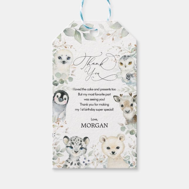 Étiquettes-cadeau Hiver doux Animaux arctiques Verdure Anniversaire  (Devant)