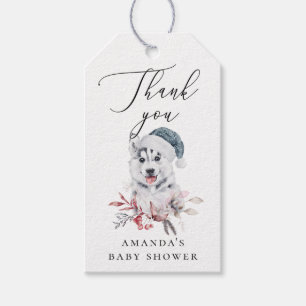 Étiquettes-cadeau Hiver mignon chien husky Baby shower animal merci