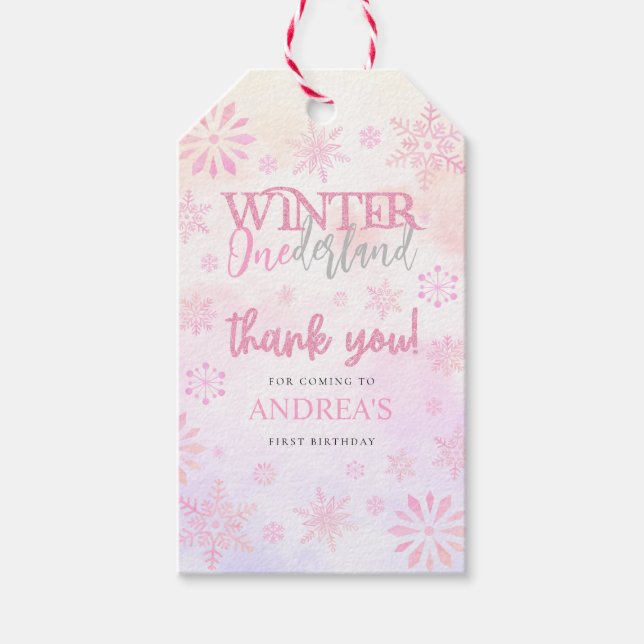 Étiquettes-cadeau Hiver moderne ONE derland Rose Girl 1er anniversai (Devant)