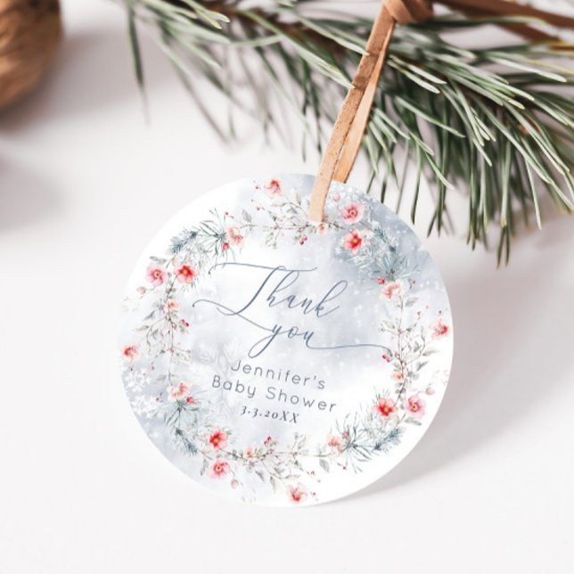Étiquettes Cadeau Hiver neige bleu poussiéreux Berry Merci (Créateur téléchargé)