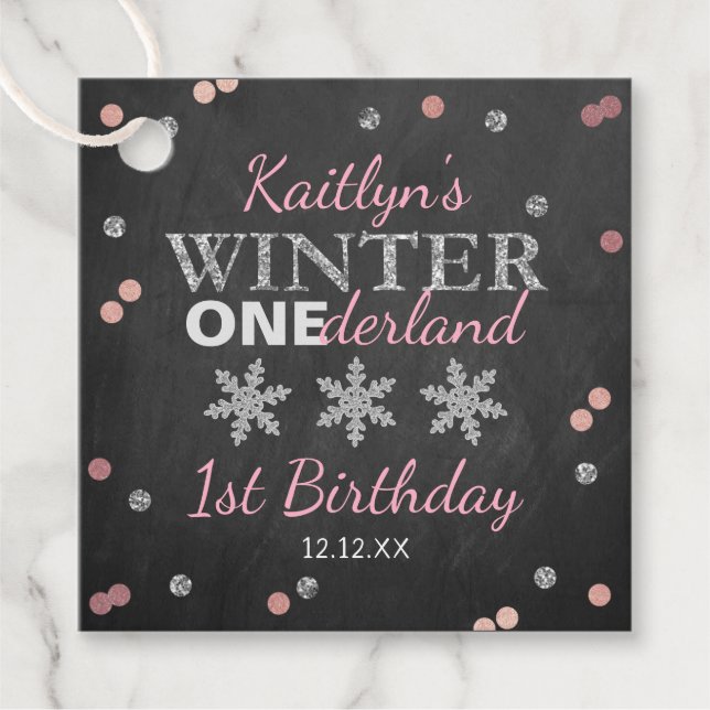 Étiquettes Cadeau Hiver ONE derland Chalkboard 1er anniversaire (Devant)