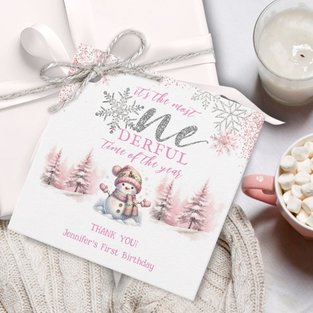 Étiquettes Cadeau Hiver ONE derland Fille rose Noël 1er anniversaire (Créateur téléchargé)