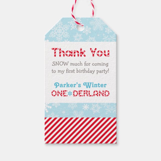 Étiquettes-cadeau Hiver ONE derland Party Premier anniversaire Merci (Devant)