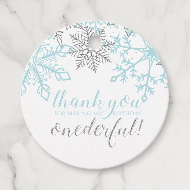 Étiquettes Cadeau Hiver Onederland Blue Silver Snowflake (Devant)