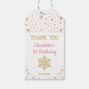 Étiquettes-cadeau Hiver ONEderland Snowflakes Pink Gold Anniversaire