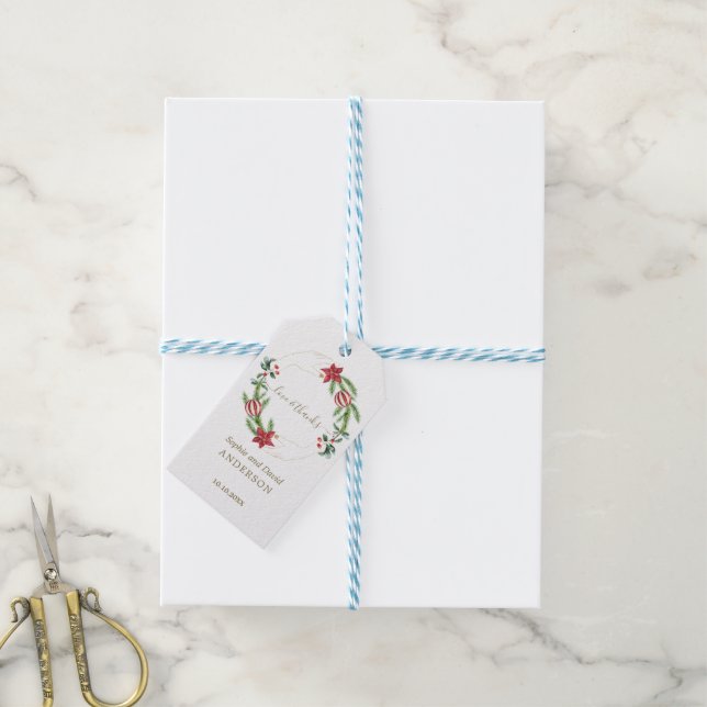Étiquettes-cadeau Hiver Poinsettia Pine Berry Mariage de Noël (Avec de laficelle)