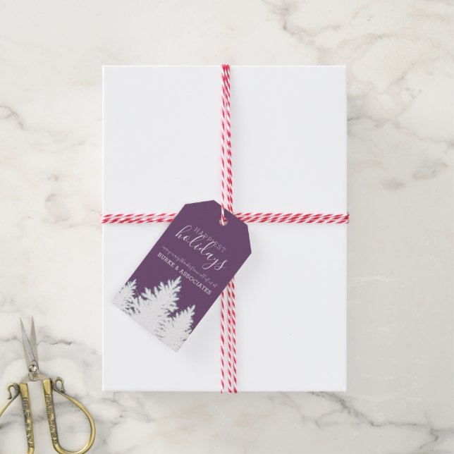 Étiquettes-cadeau Hiver Silhouette Arbres Petites entreprises Vacanc (Avec de la ficelle)