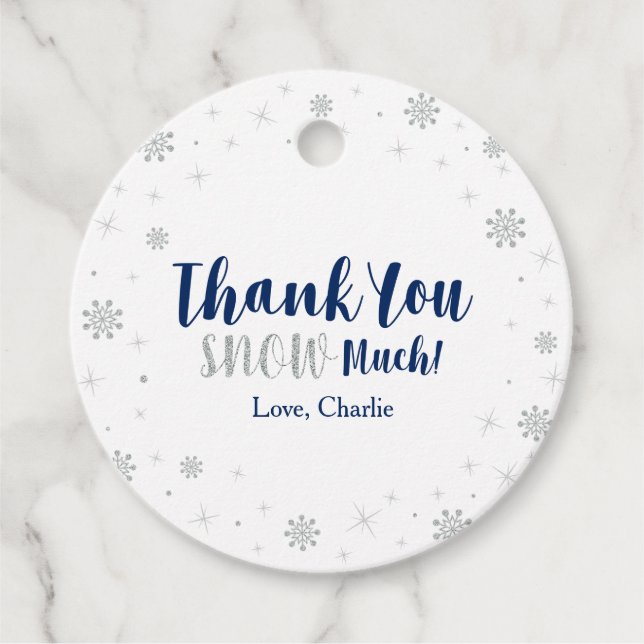 Étiquettes Cadeau Hiver, Silver & Navy 1er anniversaire (Devant)