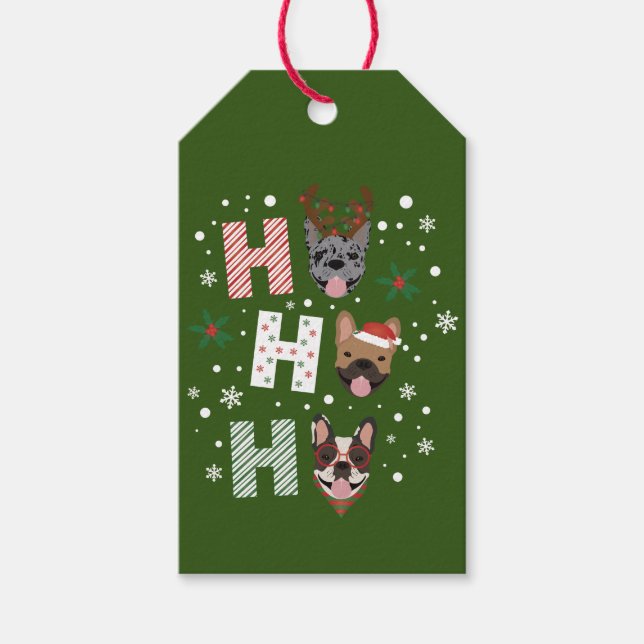 Étiquettes-cadeau Ho Ho Ho French Bulldog Joyeux Noël (Devant)