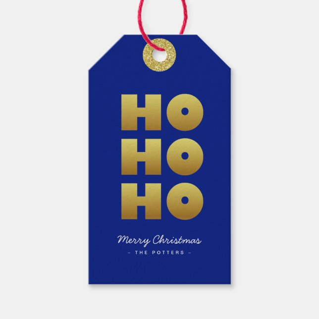 Étiquettes-cadeau Ho Ho Ho | Fun Christmas Blue & Gold (Devant)