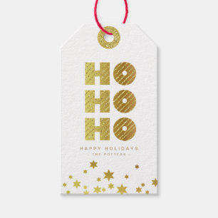 Étiquettes-cadeau Ho Ho Ho   Fun Christmas White & Gold Mini