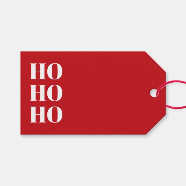 Étiquettes-cadeau Ho Ho Ho rouge typographie moderne vierge Noël (Devant (Horizontal))
