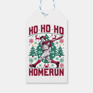 Étiquettes-cadeau Ho Ho Homerun Baseball Laid Christmas Sweat