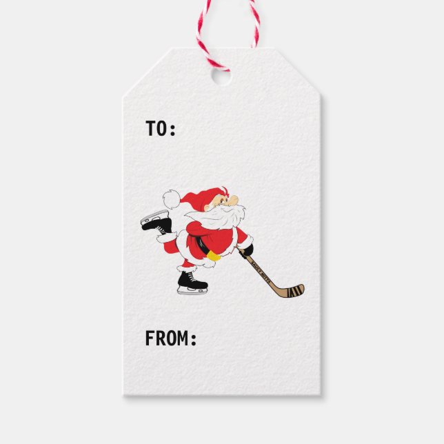 Étiquettes-cadeau Hockey Noël Hockey Père Noël Tags cadeaux (Devant)