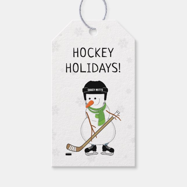 Étiquettes-cadeau Hockey Noël Snowman Snowflakes Tags cadeaux (Devant)