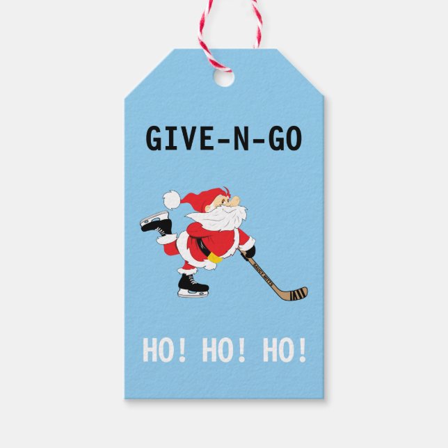 Étiquettes-cadeau Hockey Père Noël Patinage Noël Donner N Go Ho! Ho  (Devant)