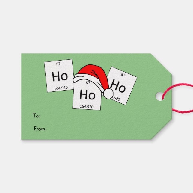 Étiquettes-cadeau HoHo Holmium Chimie, élément jeu de Noël (Devant (Horizontal))