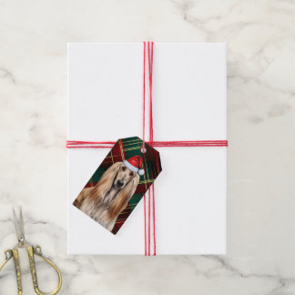 Étiquettes-cadeau Holiday Plaid with an Afghan Hound Dog Christmas
