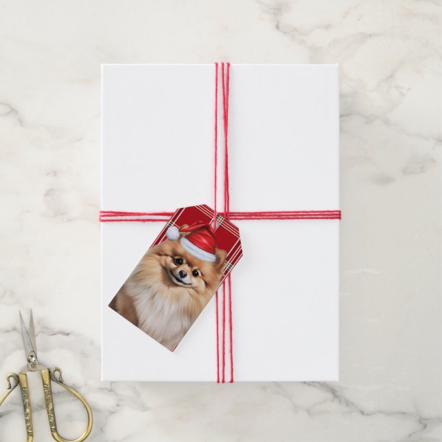 Étiquettes-cadeau Holiday Red Plaid Pomeranian Dog Lover Christmas (Avec de la ficelle)