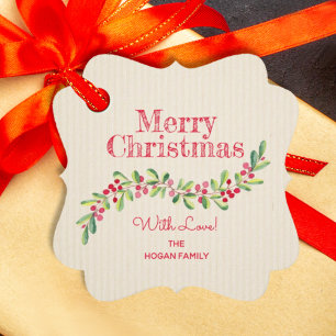 Étiquettes Cadeau Holly Berries sur Ivory Christmas Holiday Fancy