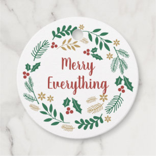 Étiquettes Cadeau Holly Berry Pine Wreath Joyeux Tout Vacances