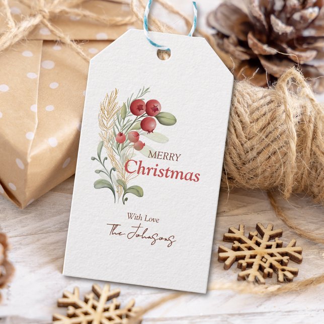 Étiquettes-cadeau Holly Berry Rustic Simple Christmas Holiday (Créateur téléchargé)