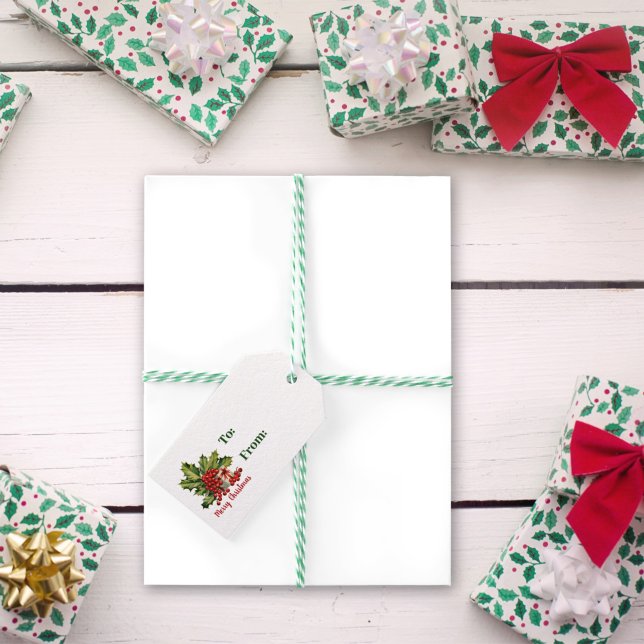 Étiquettes-cadeau Holly Feuilles et Berries Joyeux Noël (Créateur téléchargé)