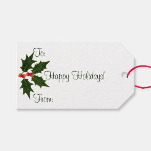 Étiquettes-cadeau Holly Happy Holidays Balises Cadeaux Enclos