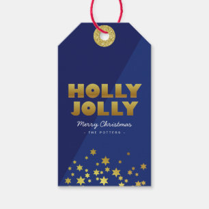 Étiquettes-cadeau Holly Jolly   Fun Christmas Blue & Gold Tags cadea