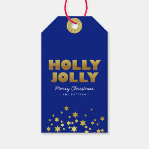 Étiquettes-cadeau Holly Jolly   Fun Christmas Blue & Gold Tags cadea