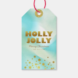 Étiquettes-cadeau Holly Jolly   Pastel Green Gradient & Gold
