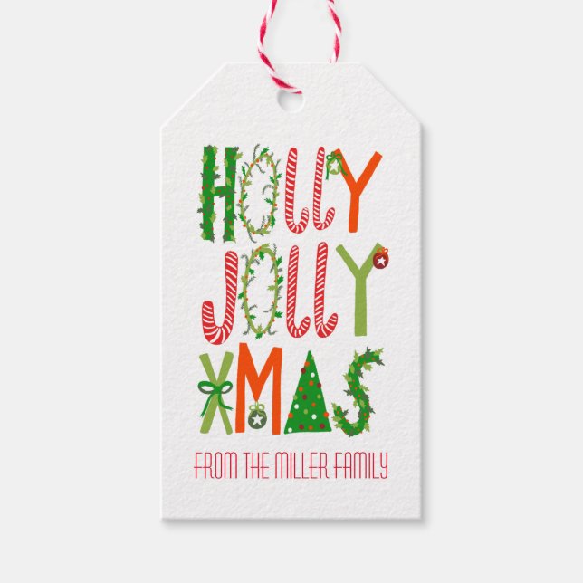 Étiquettes-cadeau HOLLY JOLLY XMAS Noël (Devant)